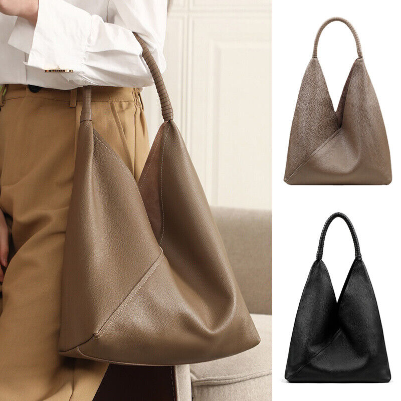 Genuine Cohide Leather Raw Edge Slouchy Tote Handbag Shoulder Bag Purse Fashion
