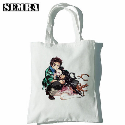 Canvas Tote Shoulder Bag Student Teacher Large Square Purse White / Black Pouch