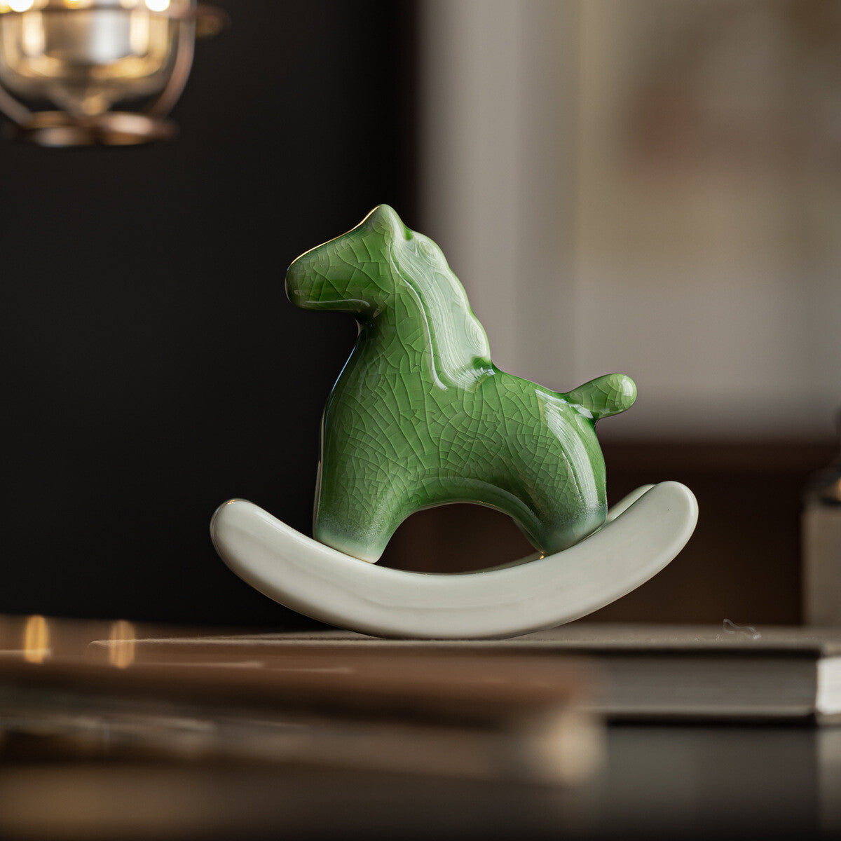 Christmas Gift Porcelain Swinging Horse Crackle Glaze Ceramic Tea Pet Decoration