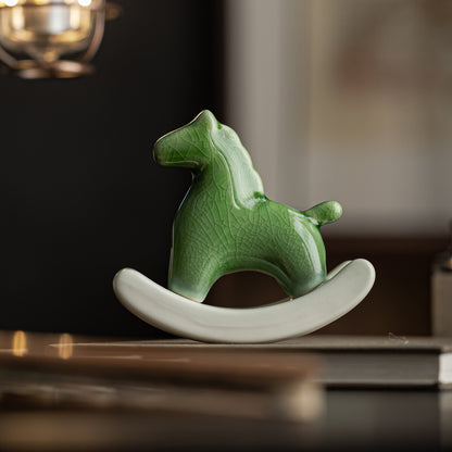 Christmas Gift Porcelain Swinging Horse Crackle Glaze Ceramic Tea Pet Decoration
