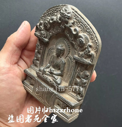 Old Stone Carved Buddha Statue Zen Religious Belief Shrine Home Decor Collection