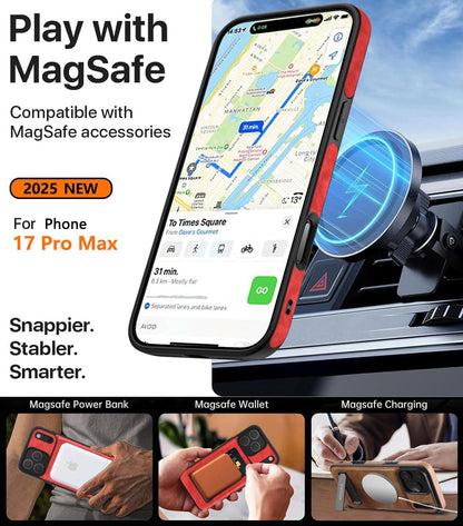 Magnetic for Iphone 17 Pro Leather Case,Built-In Invisible Stand [Compatible wit