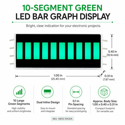 10-Segment Green LED Bar Graph Display, Dual In-Line 0.1" Pin Spacing