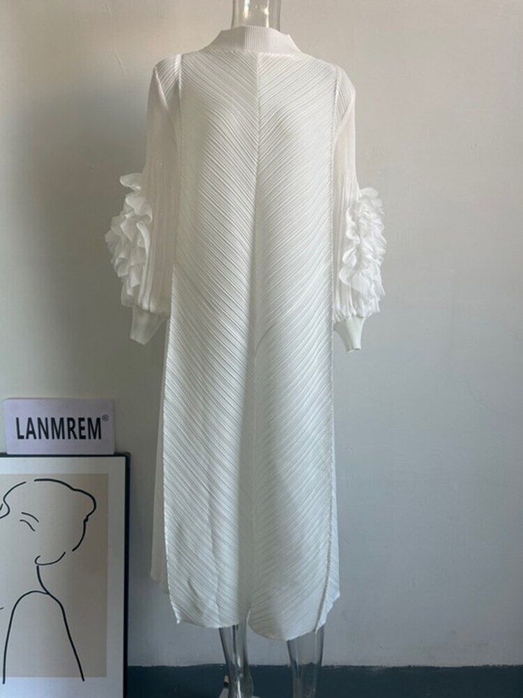 Dress Round Neck Spliced Full Sleeve Long Dresses Women Spring Clothes
