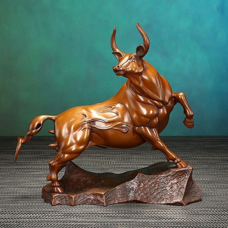 10" Chinese Red Copper Feng Shui Bull Oxen OX Strong Cattle Luck Sculpture craft