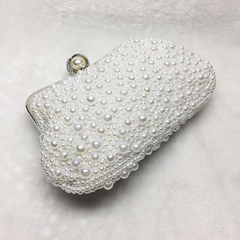 Elegant White Pearl Shell Evening Bgs Bead Small Handbag Clutch Shoulder Purse