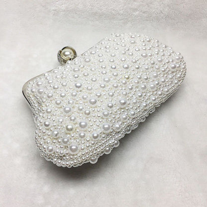 Elegant White Pearl Shell Evening Bgs Bead Small Handbag Clutch Shoulder Purse