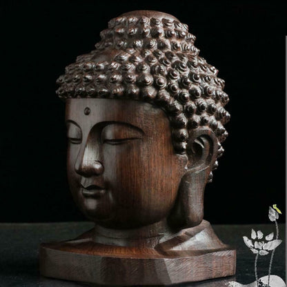 Chinese Wood Carved Shakyamuni Amitabha Buddha Tathagata Head Statue Decoration