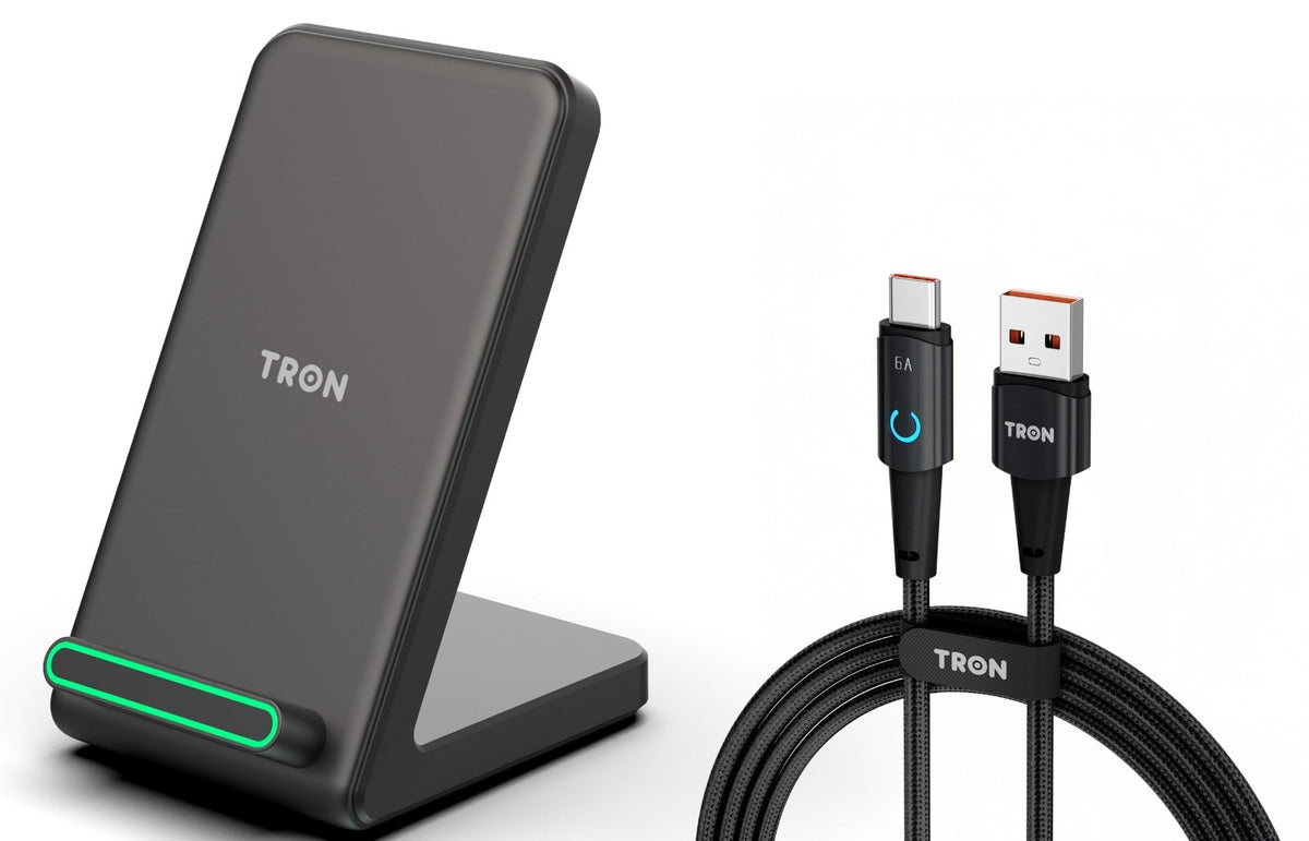 TRON Wireless Charging Stand 15W Fast Charger for iPhone & Android@6FT Cable