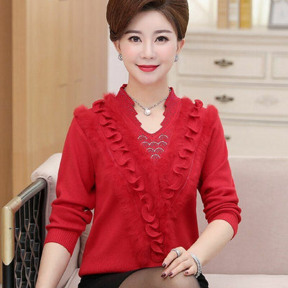 Women Sweater Cashmere Woolen Plus Size Embroidering Diamond - Studded Pullover