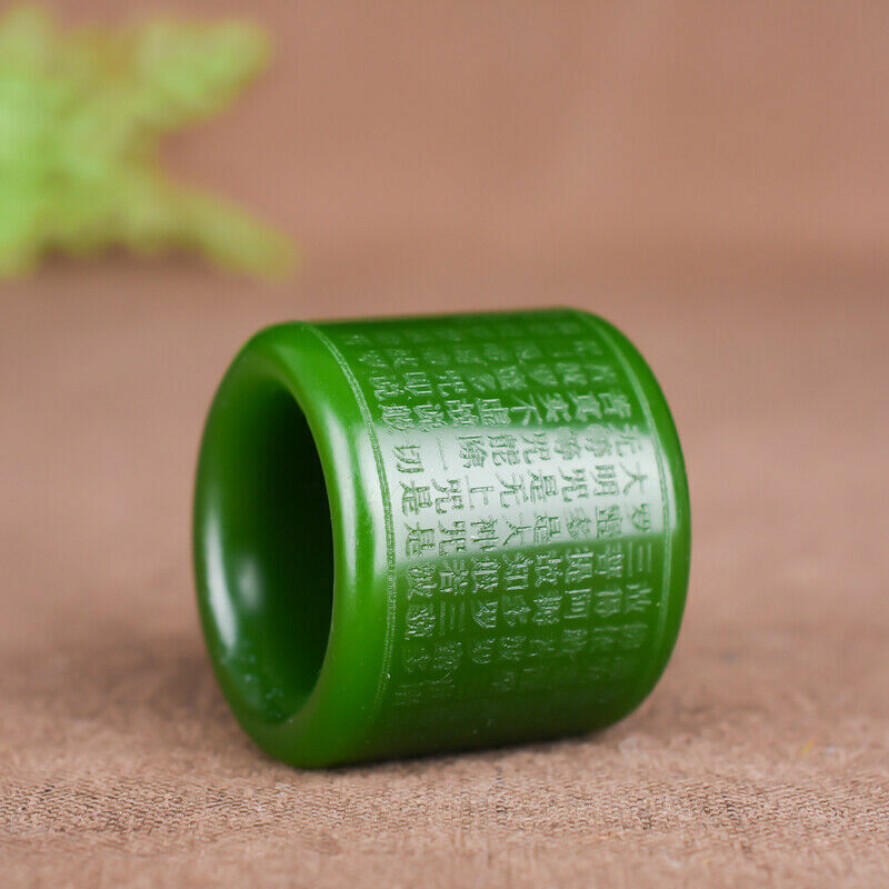 new Natural Green Jade Ring thumb men Buddhism Heart Meridian Ring