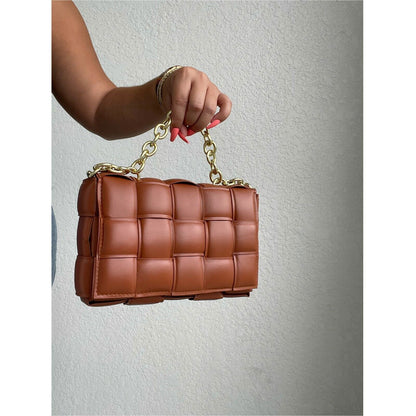 Women fashion faux leather cushioned shoulder bag