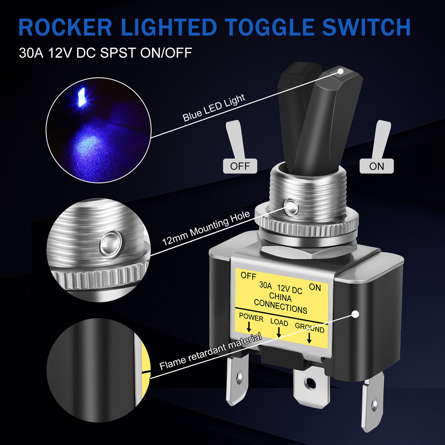3x Blue LED Light 3Pin Rocker Toggle ON/Off Switch 30A 12V for Car Boat Marine