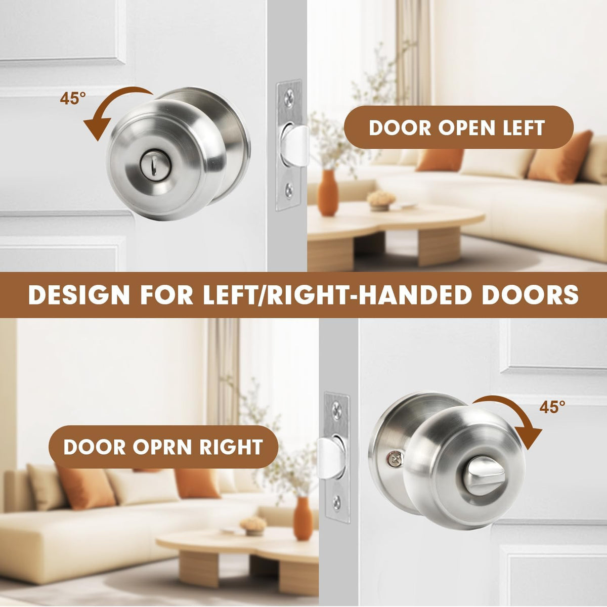 Privacy Door Knobs, 5 Pack Satin Nickel Door Knobs with Lock, Bed and Bath Door