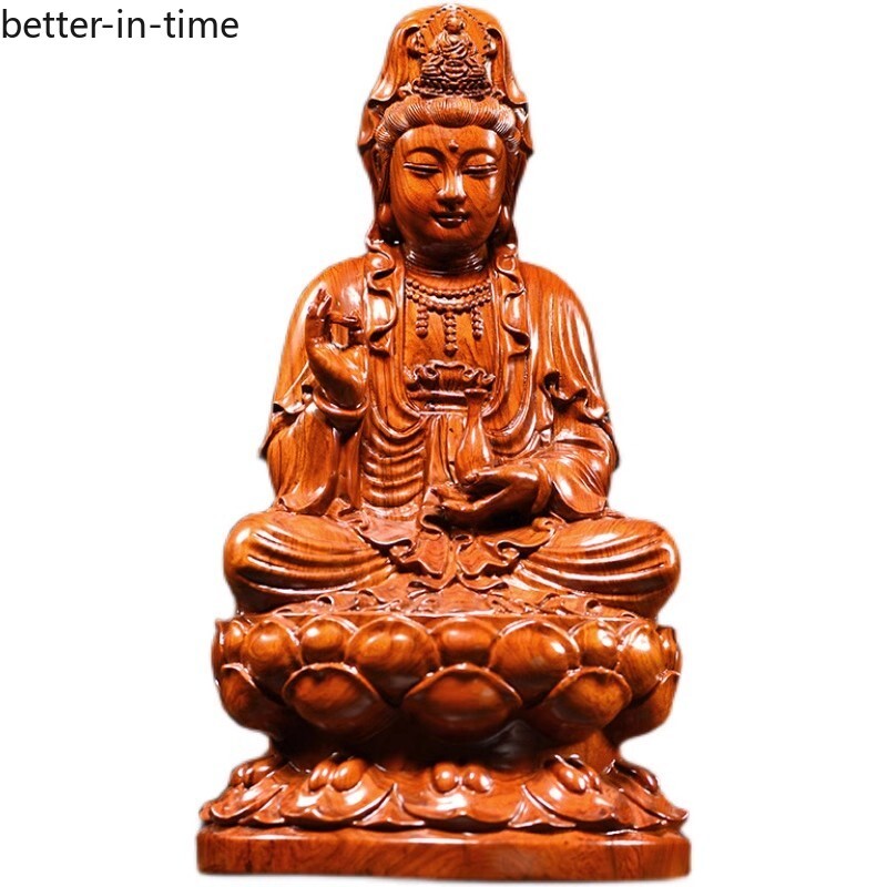 Lotus Guanyin Statue Safflower Pear Black Sandalwood Buddha Statue Home FengShui