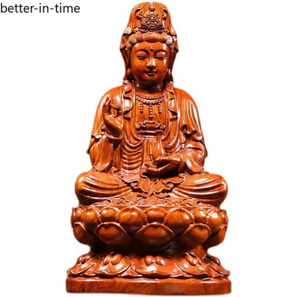 Lotus Guanyin Statue Safflower Pear Black Sandalwood Buddha Statue Home FengShui