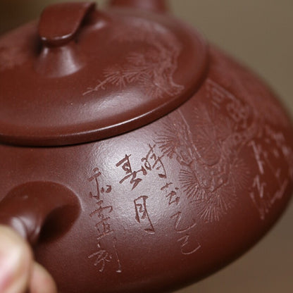 Handmade Tea Pot Carved Real Yixing Zisha Purple Clay Pot Certificate Paper New