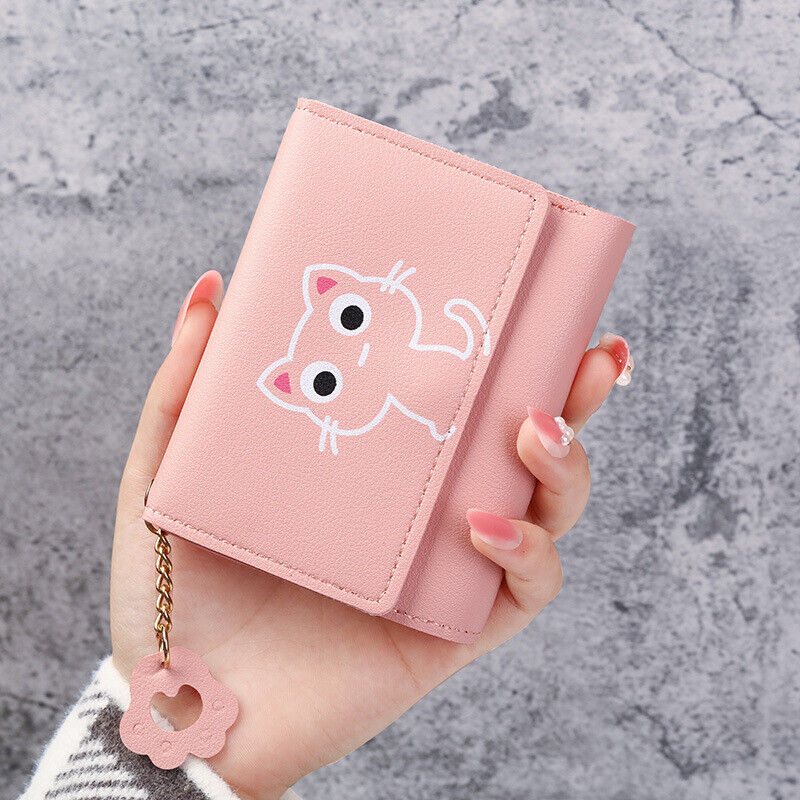 Women Wallet Cute Cat Short Wallet Leather Purse Girls Money Bag Card Holder