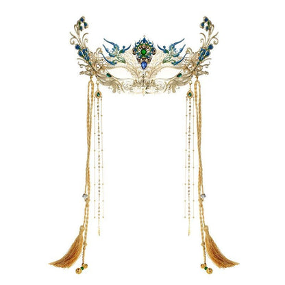 Exotic Peacock Fairy Mask Chinese Hanfu Headdress Hair Accessory