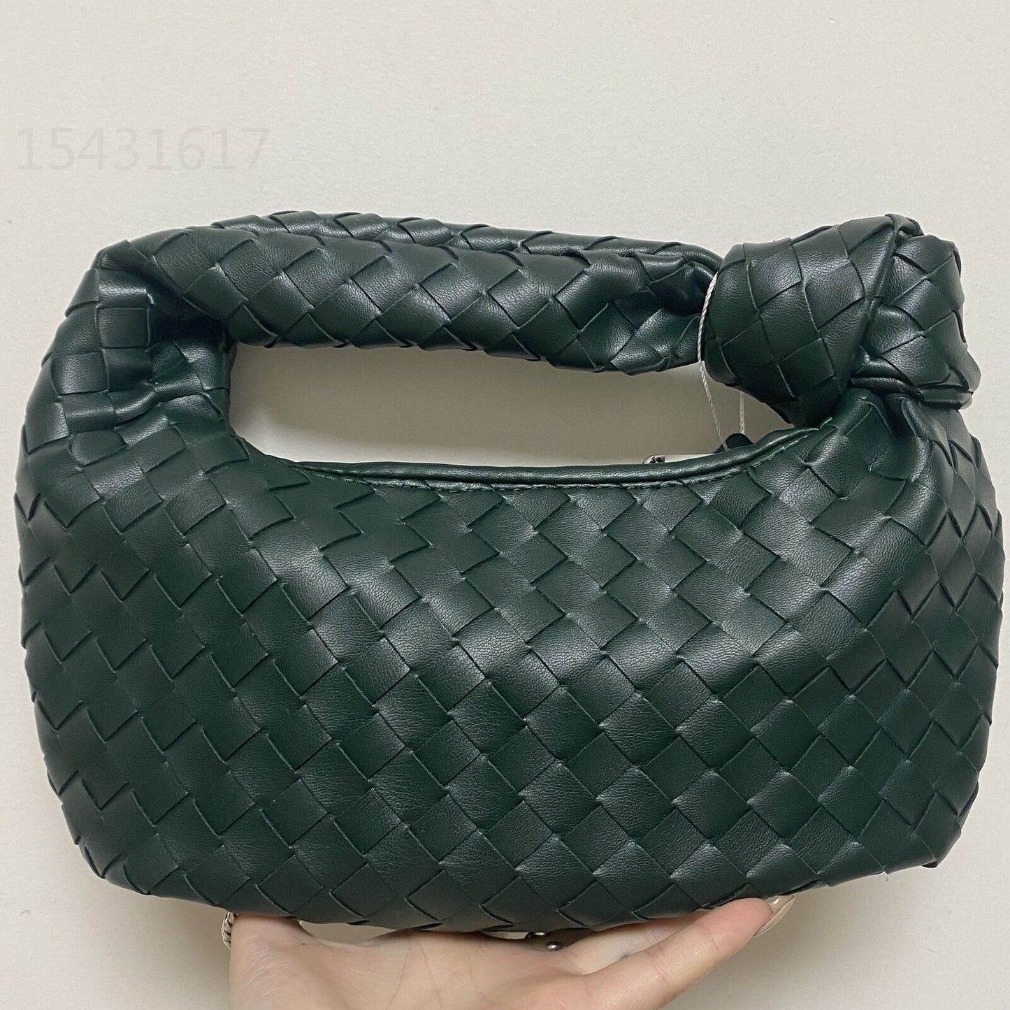 Leather Handbag Mini Shoulder Bag Purse Style Silver Weave Soft Underarm Bags