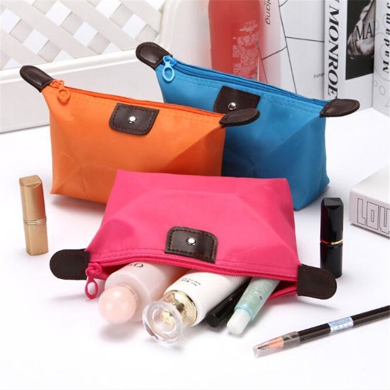 Travel Cosmetic Makeup Bag Organizer Waterproof Nylon Red Zipper Toiletry Case