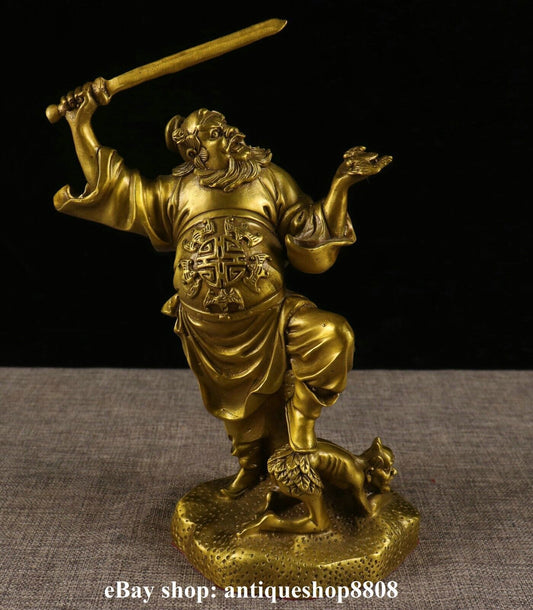 10.8" Old China Taoism Bronze Brass Zhong Kui Immortal God Patron Saint Statue