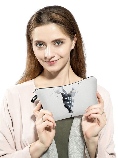 Makeup Bag Travel Storage Purse Mini Toiletry Bags Black Cat Print Cosmetic Case