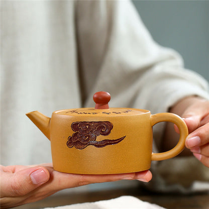 Duan Clay Yixing Zisha Pottery Handmade Tea Pot Lucky Cloud Pattern Teapot