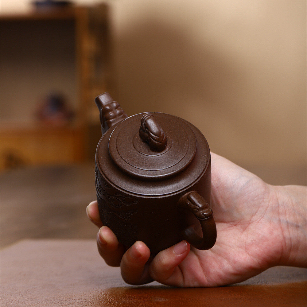 Chinese Character Carved Tea Pot Real Yixing Zisha Purple Grit Clay Pot Marked