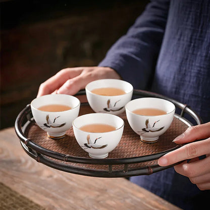 1PC Chinese Ceramic Teacup Hand Painted Bird Pattern Handmade Tea Bowl Set
