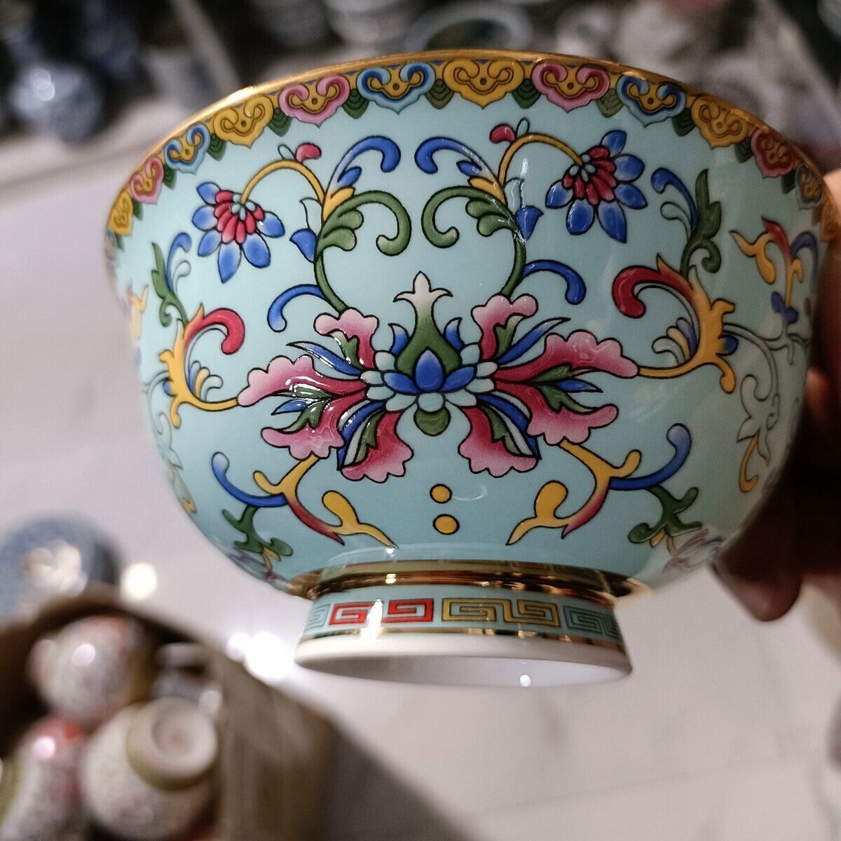 Chinese Tradition Rose Porcelain Bowls Flower Patterned Qianlong Collected