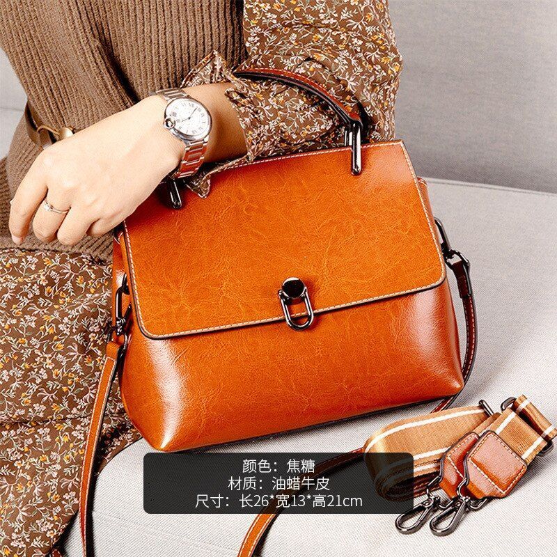 Cowhide Leather Bag One-shoulder Handbags Satchels Large Messenger 26*13*21 CM
