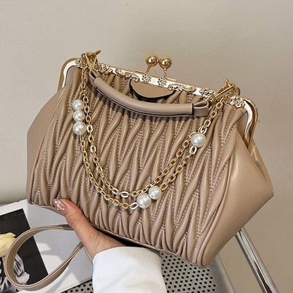 Fashion Chain Shoulder Bag Kiss Lock Shell Clip Crossbody Bag Chic Crossbody Bag