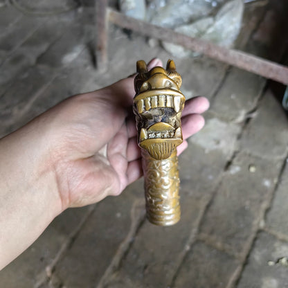 Solid Brass Chinese Dragon Head Statue Walking Stick Cane Handle Top Topper