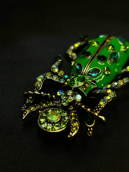 Vintage Scarab Brooch Green Enamel Insect Pin Accessory