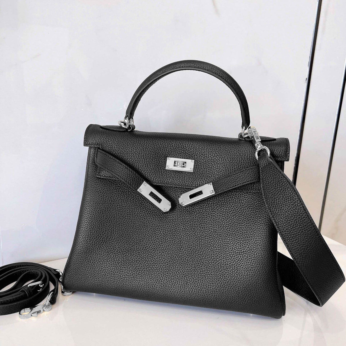 25/28) Real Leather Small Flap Briefcase Tote Shoulder Bag Purse Handbag Fashion