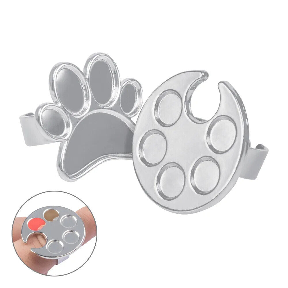 Nail Art Color Palette Alloy Mini Round Footprint Design Finger Ring Mixing Tray