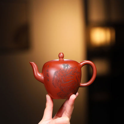 Beauty Shoulder Tea Pot Marked Real Yixing Zisha Dahongpao Clay Hand Carved Pots