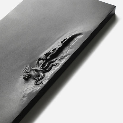 Full Handmade Carved Tea Tray Black Stone Octopus Engraved Water Draining Trays