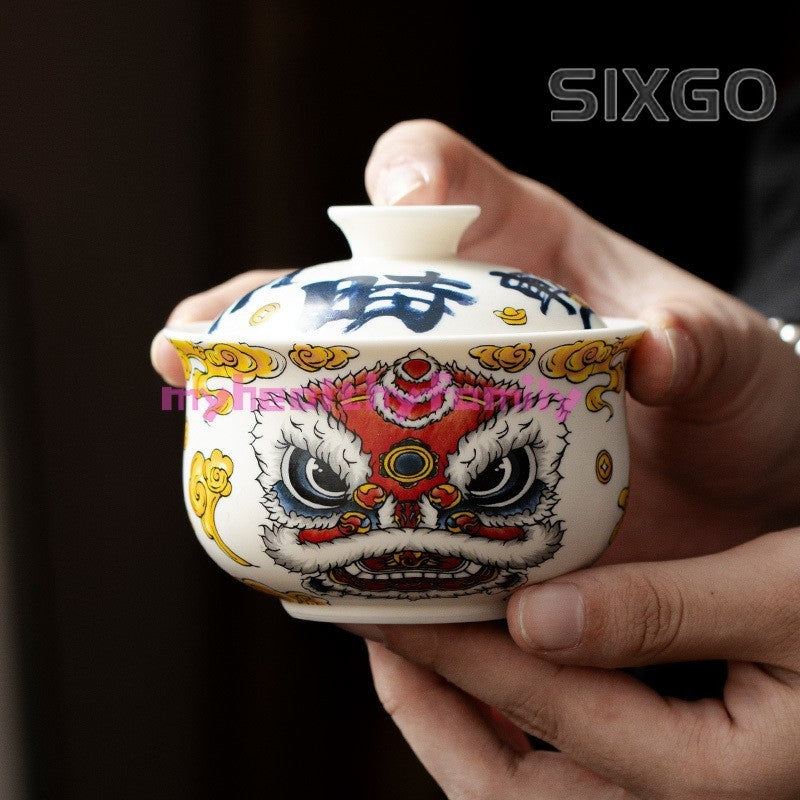 Awakening Lion Gaiwan Tea Cup Single Tea Brewing Bowl Ceramic