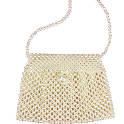 Handmade Beaded Dumpling Shape Pearl Bag Woven Shoulder Phone Clutch Coin Purse