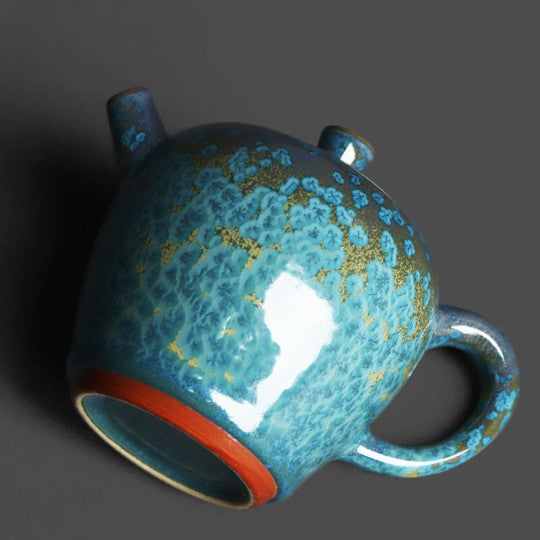 Blue Ceramic Teapot Pottery Unique Glazed Tea Pot 210ml