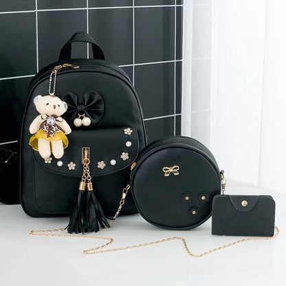 Leather Three Piece Backpack Sets Women Fashion Leather Backpack Card Holder 1PC
