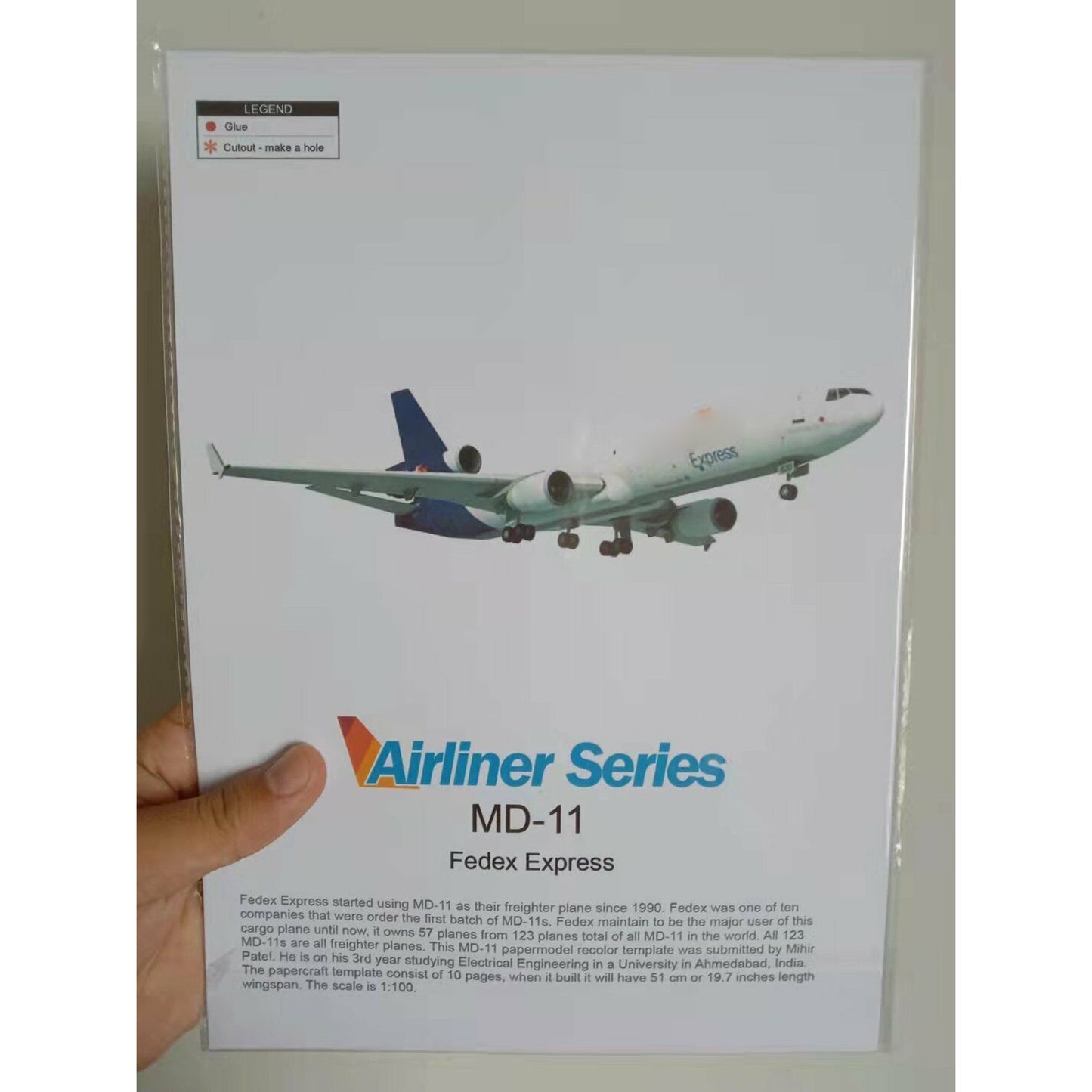 1/100 Fedex MD-11 Air Plane 3D Paper Model Cargo Aircraft Unassembled DIY Kit