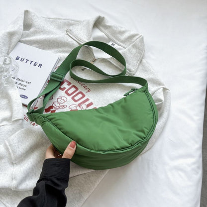 Nylon Shoulder Bags Solid Color Crossbody Bag Half Moon Canvas Messenger Pouch