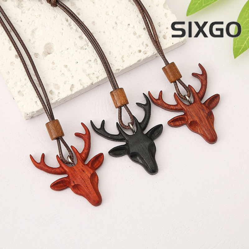 Hand Carved Wooden Rosewood Necklace Deer Pendant Necklace Amulet Jewelry