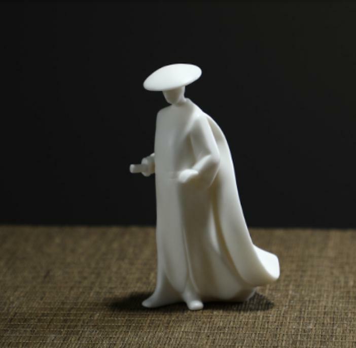 4" Chinese White Porcelain Ceramics Swordsman Hero Figurine Statue Statues
