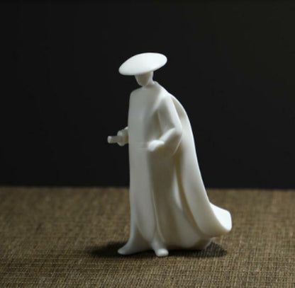 4" Chinese White Porcelain Ceramics Swordsman Hero Figurine Statue Statues