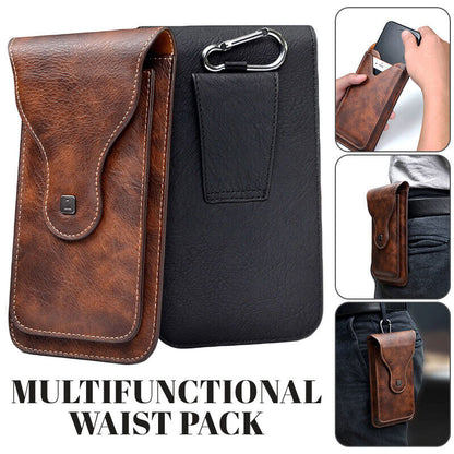 Men Retro PuLeather Waist Belt Hanging Phone Bag Cell Phone Holster Case Durable