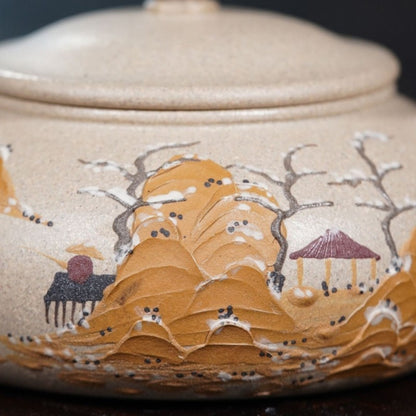 handmade tea pot mountain relief real yixing zisha white duan clay pot marked